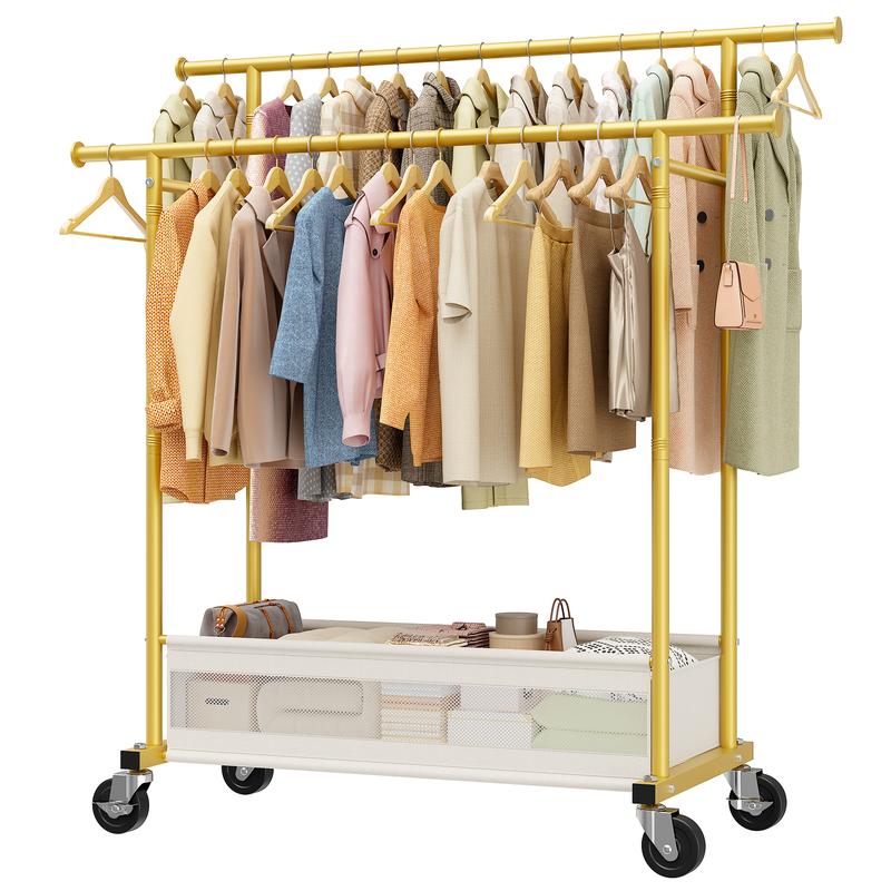 Heavy Duty Clothing Racks with NetPocket Holds Up to 210lbs