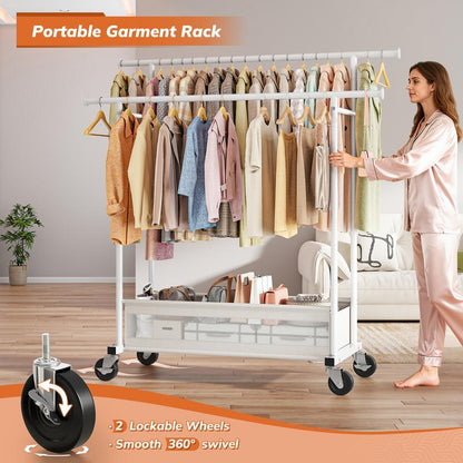 Heavy Duty Clothing Racks with NetPocket Holds Up to 210lbs