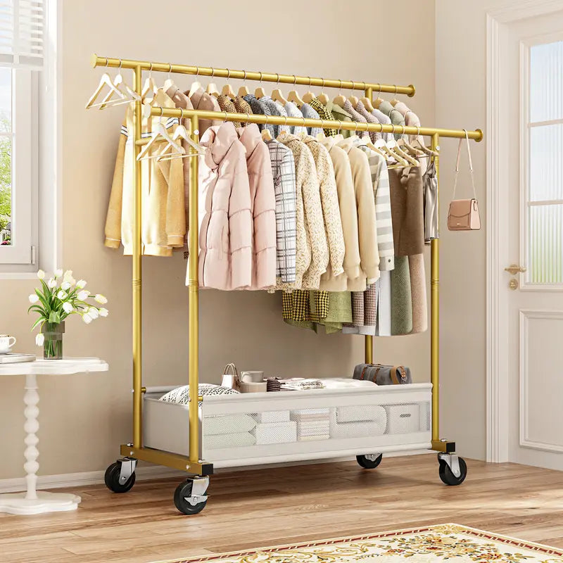 Heavy Duty Clothing Racks with NetPocket Holds Up to 210lbs