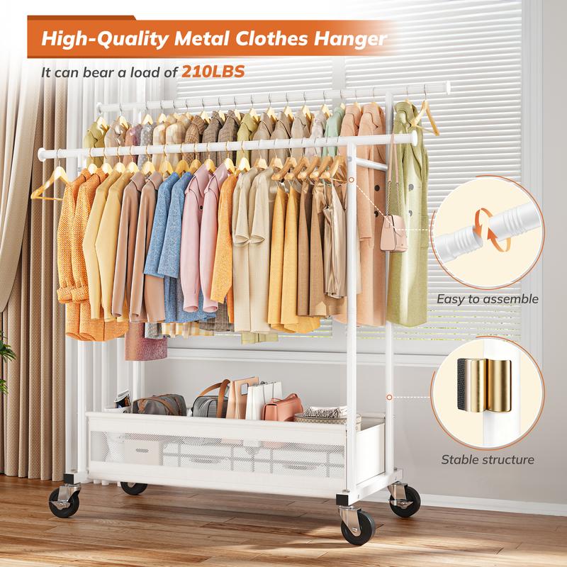 Heavy Duty Clothing Racks with NetPocket Holds Up to 210lbs