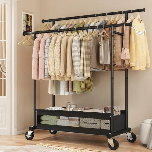 Heavy Duty Clothing Racks with NetPocket Holds Up to 210lbs
